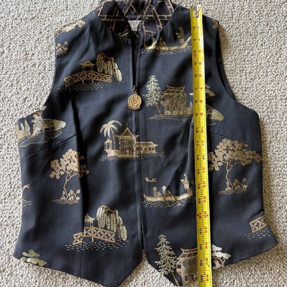 Vintage TAPP New York Vest | S/M | Black Gold Embroidered | Asian Inspired | USA - Picture 13 of 13